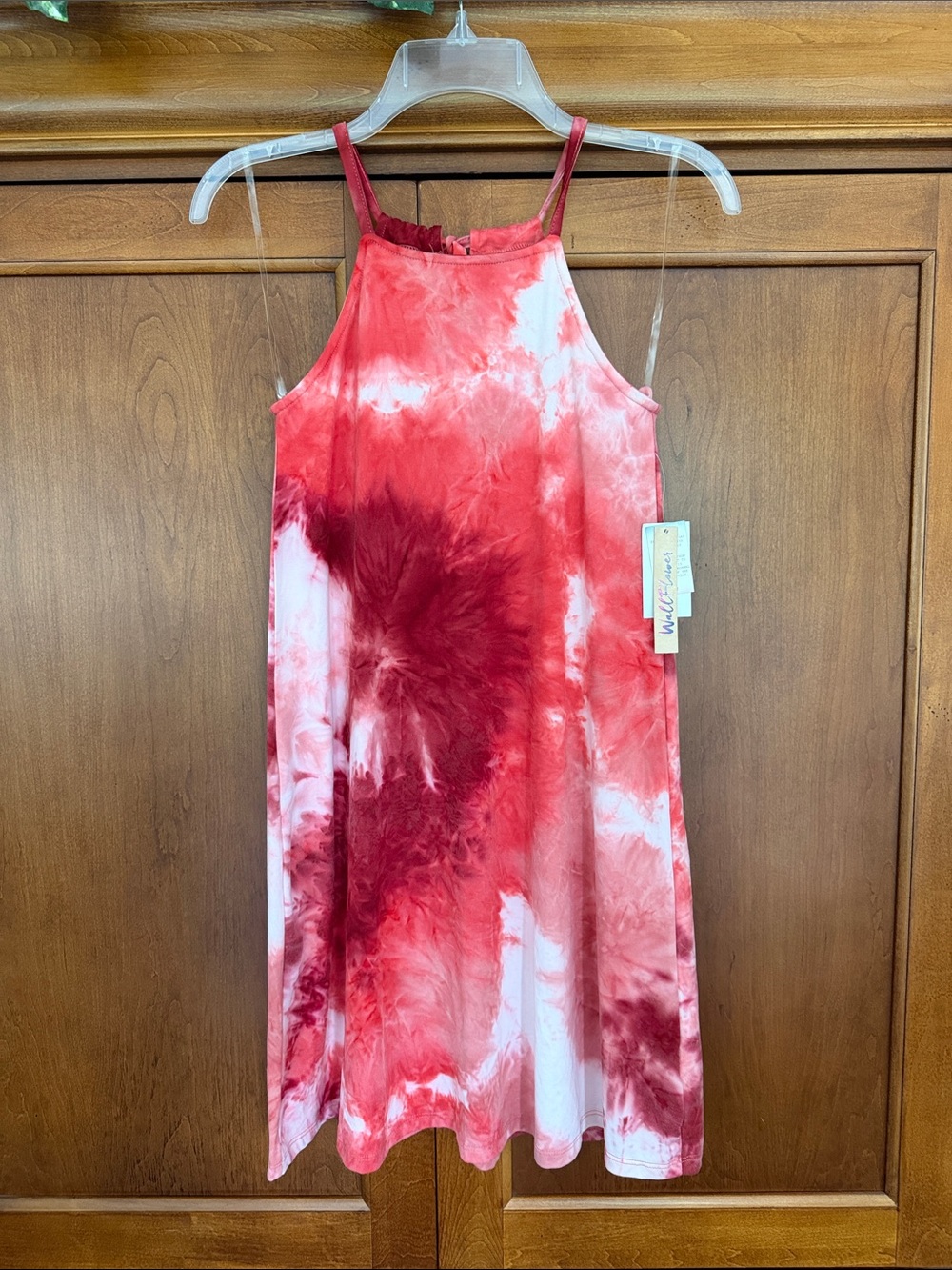 Wallflower Red and White Tie-Dye Shift Halter Sundress size XS
